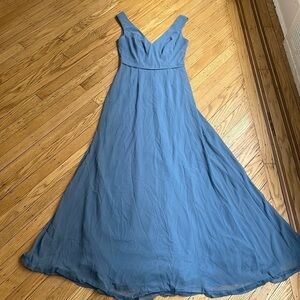 DAVID’S BRIDAL light blue chiffon sleeves v neck gown size 2